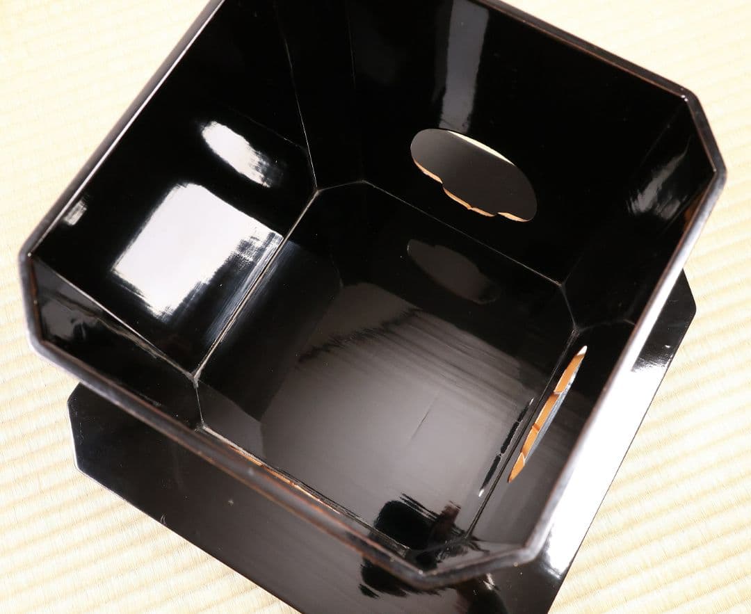 漆芸 松竹梅鶴金蒔絵 花七宝 三宝台 三方台 天然木製漆塗 供物台【MB111】