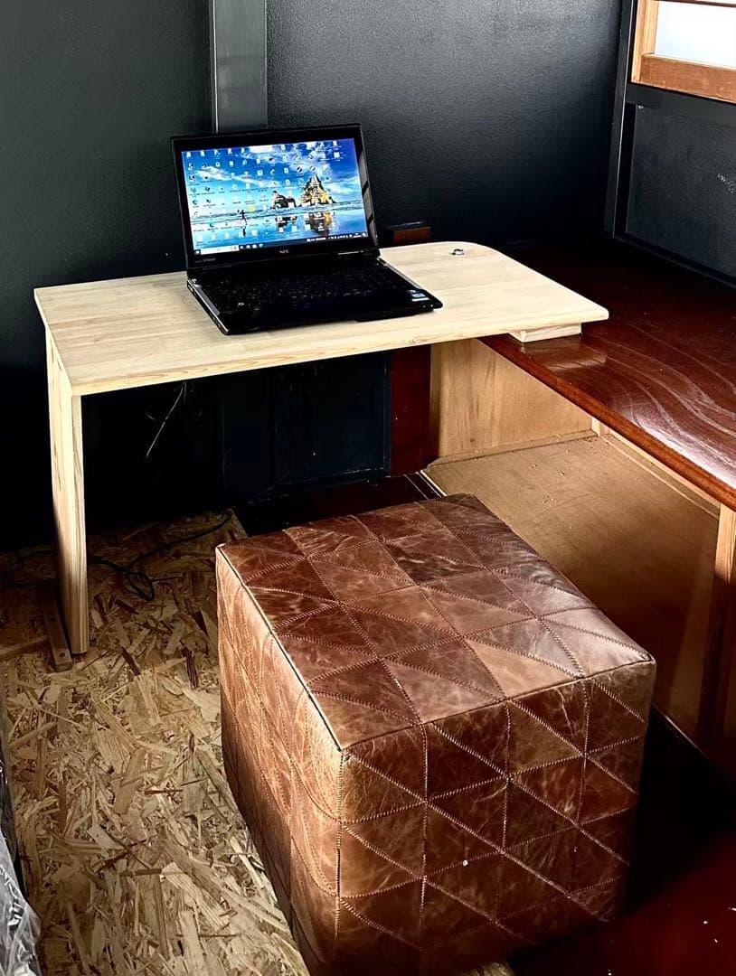 ブラウンレザー スクエアスツール ダイヤモンドパターン2個セット※バラ売りも対応