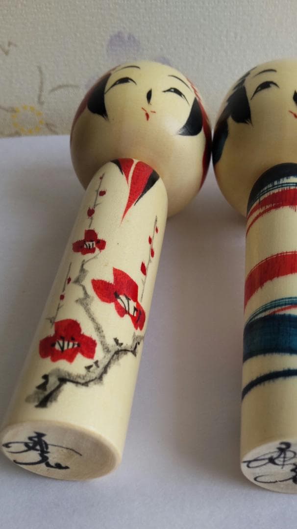 佐藤康弘インディゴこけし２体セット　高さ6.1ｃｍ 花柄 ストライプ