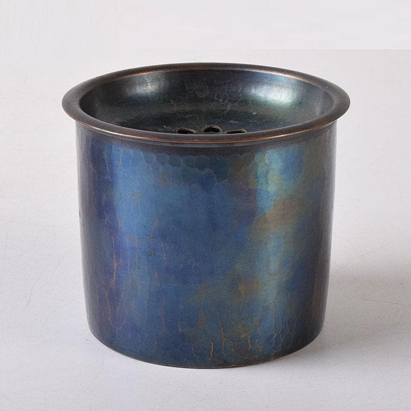 茶道具　鎚起銅器　玉川堂造　筒形蓋付建水　共箱　C　7583