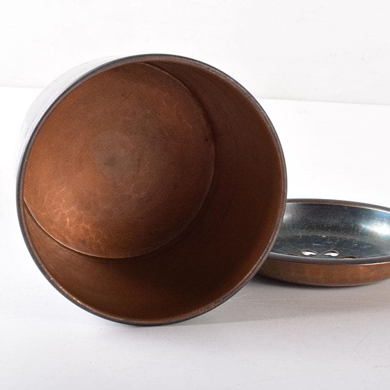 茶道具　鎚起銅器　玉川堂造　筒形蓋付建水　共箱　C　7583