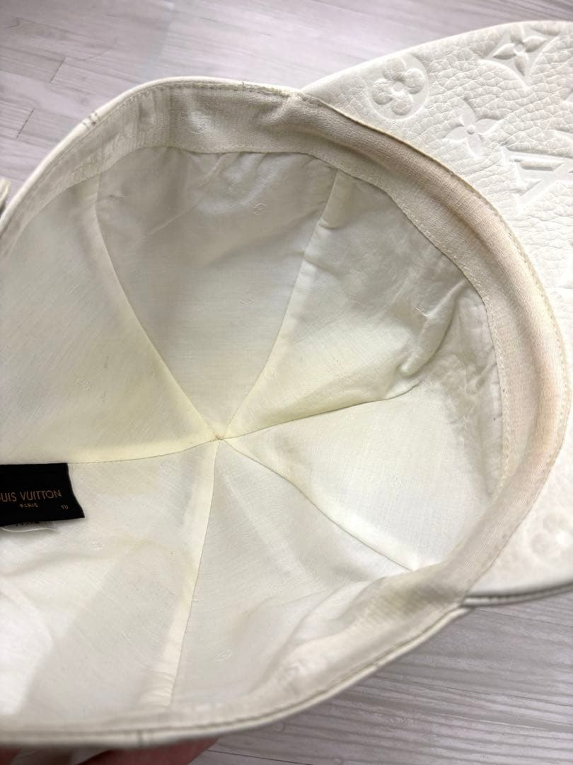 【美品】Louis Vuitton レザー　キャップ　帽子　モノグラム　ホワイト