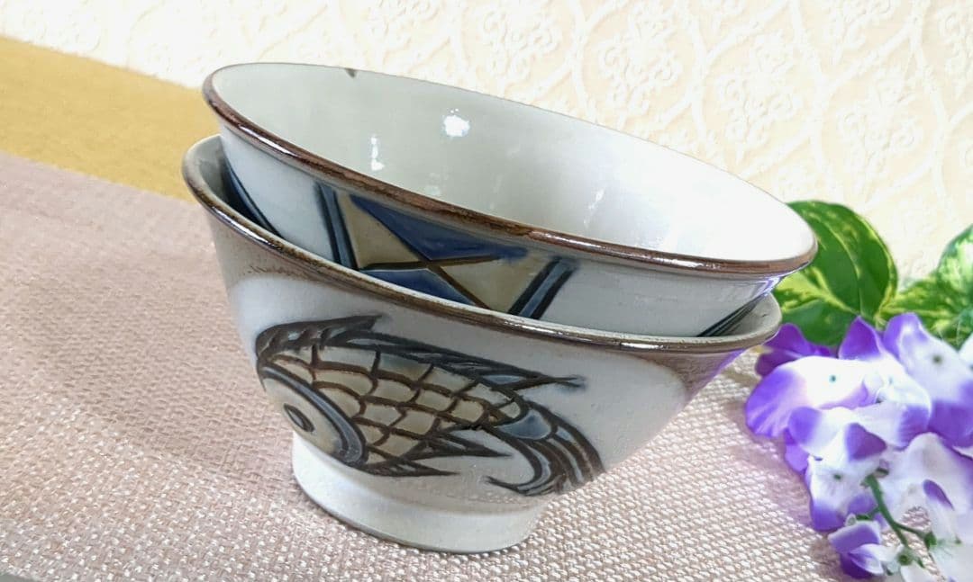 Niko様❢　沖縄やちむん　壺屋焼 丼 深鉢 魚紋 宮城須美子　レア✨️　未使用