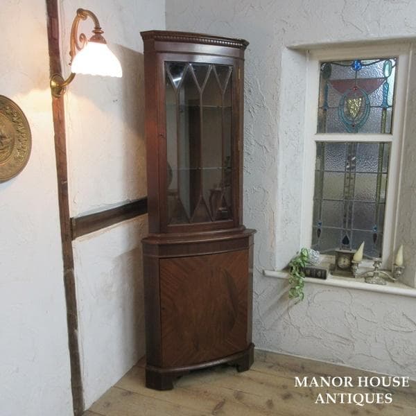 イギリス アンティーク 家具 コーナーキャビネット 飾り棚 英国 6022e