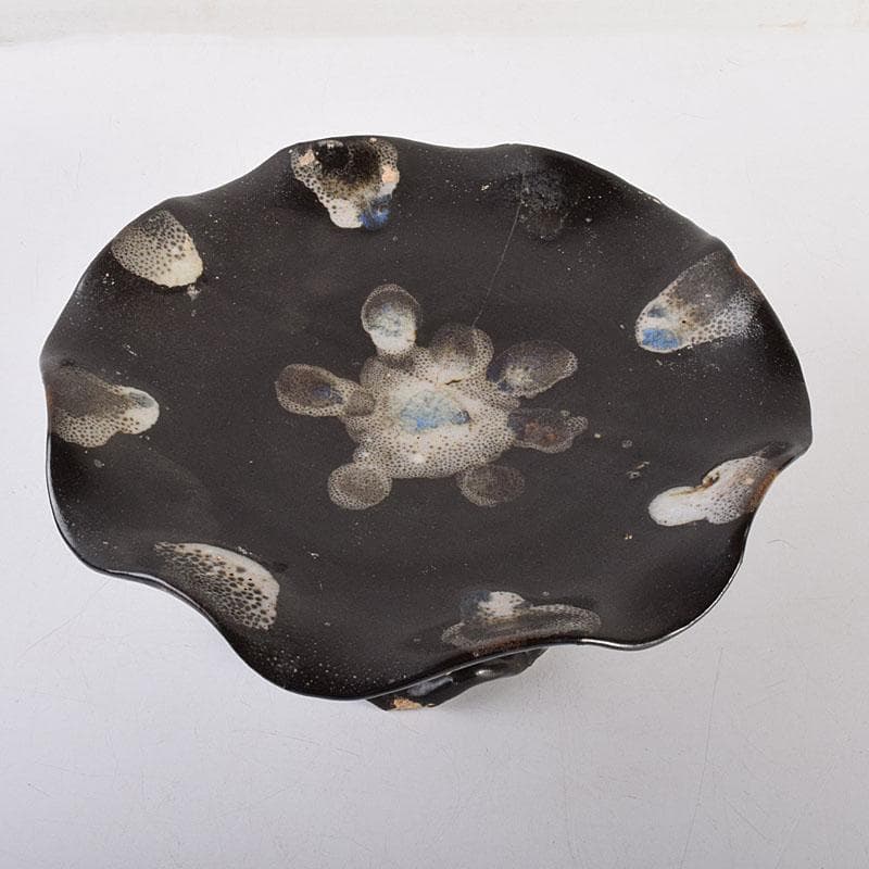 中国　南宋　窯変　天目高杯輪花皿　C　7055