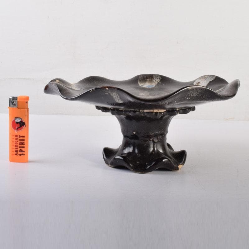 中国　南宋　窯変　天目高杯輪花皿　C　7055