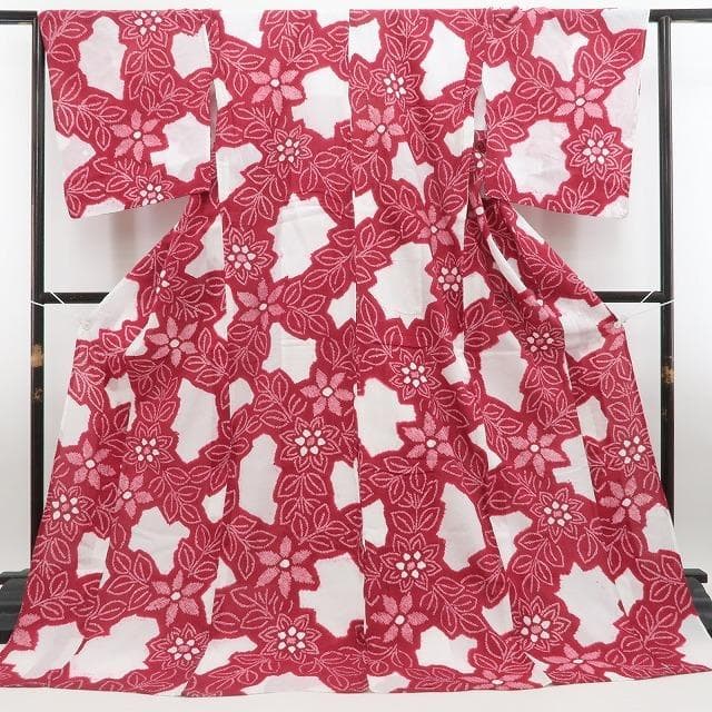 新品 有松鳴海絞り クレマチス 夏着物 綿 仕付け糸付 高級浴衣 6055