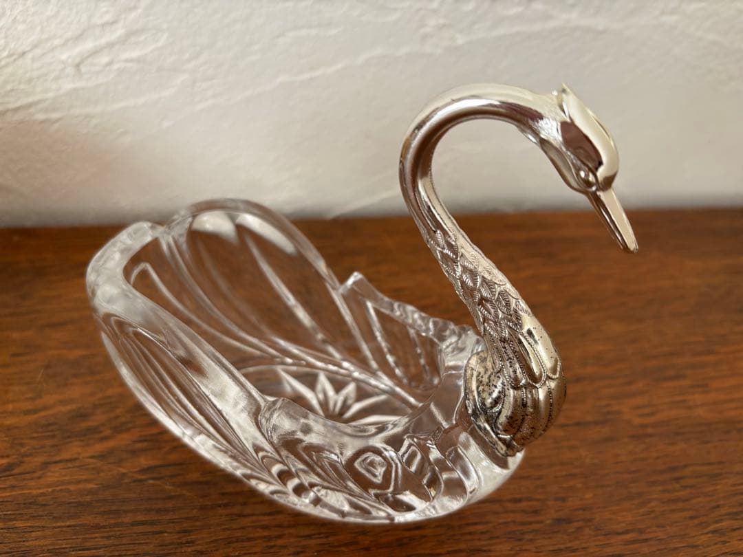 白鳥　スワン　3個セット　調味料入れ　クリスタルガラス　ビンテージ