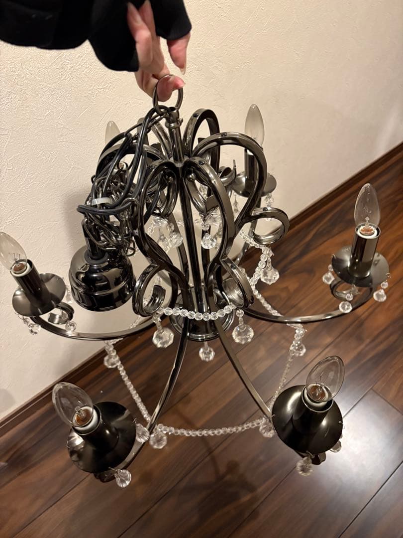 P*1様 ブラックシャンデリア 6灯 クリスタル装飾