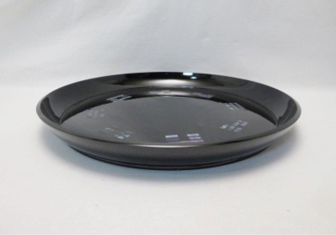 未使用 茶道具 黒塗 八卦盆 螺鈿細工 丸盆 青貝 元箱