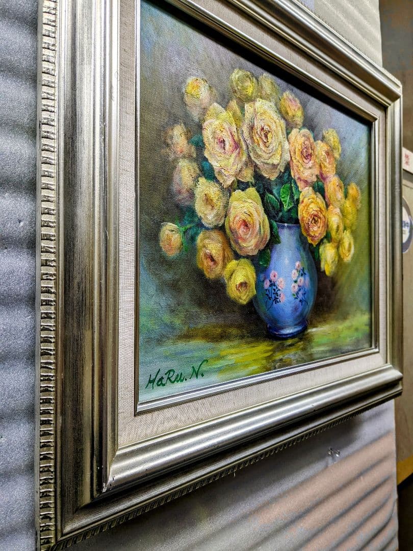 画家haru☆油彩画F６号☆幸せを運ぶ☆黄色い薔薇☆☆肉筆画☆