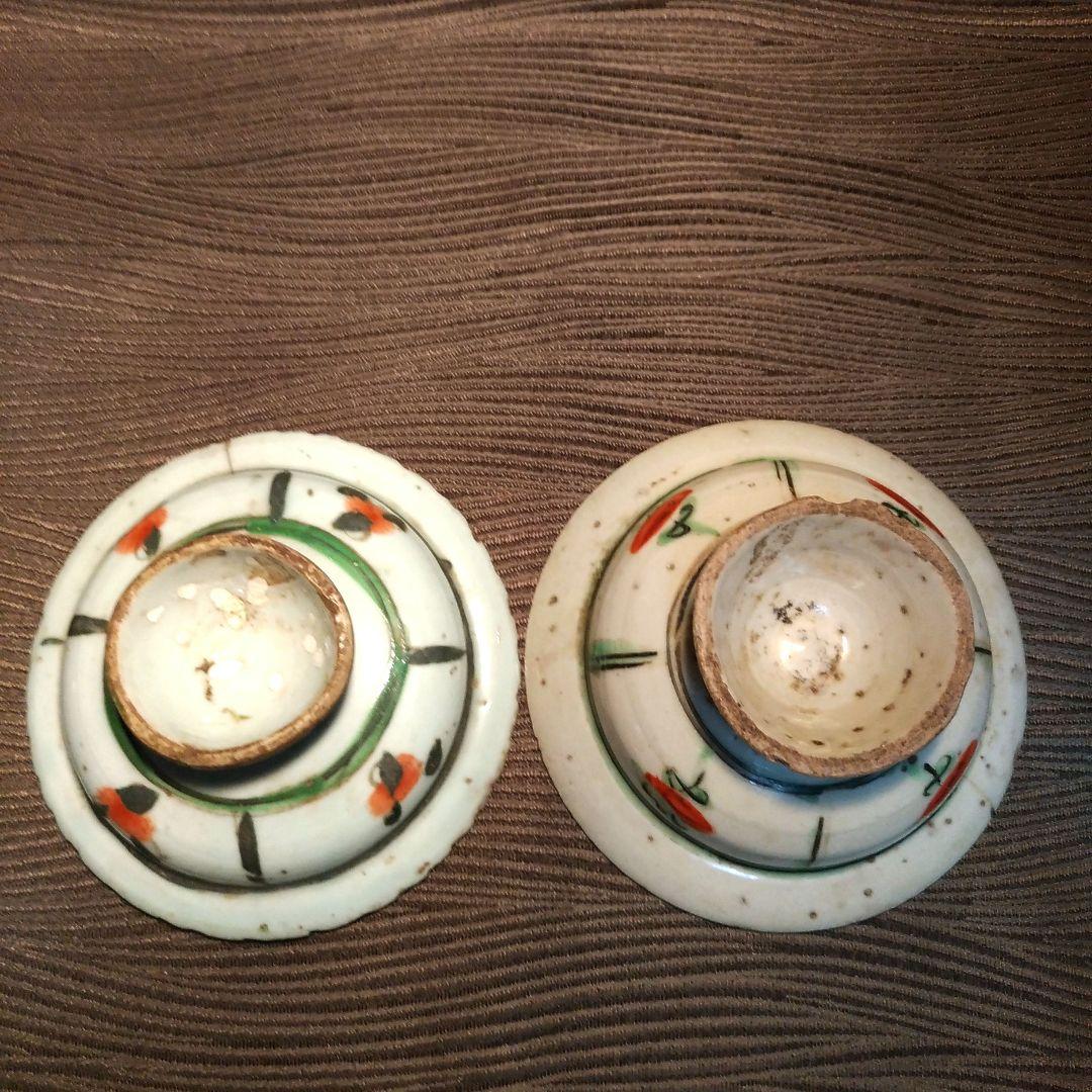 五彩 　花草紋 　古色絵杯　 高台皿 　古玩