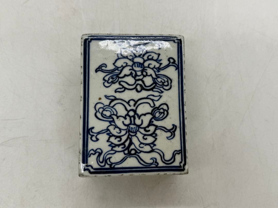 中国　清時代　染付　硯　花果紋　木箱入　送料込み251108