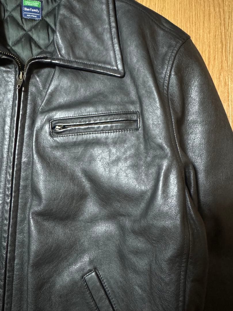 雰囲気抜群 ベネトン 短丈 レザージャケット 内側キルティング ブラック M