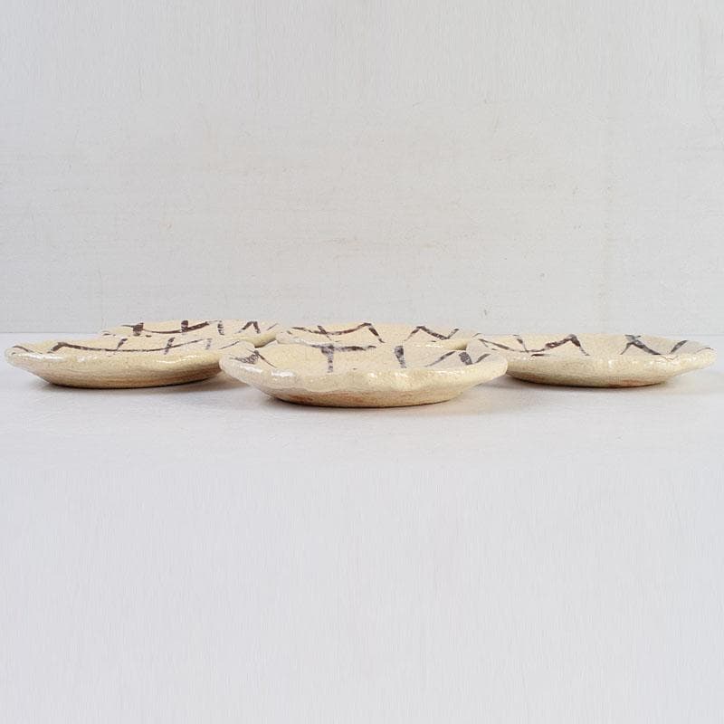 北大路魯山人作　網目文　銘々皿　五客　銘「磯風」　清水公照極め箱　M　R9391