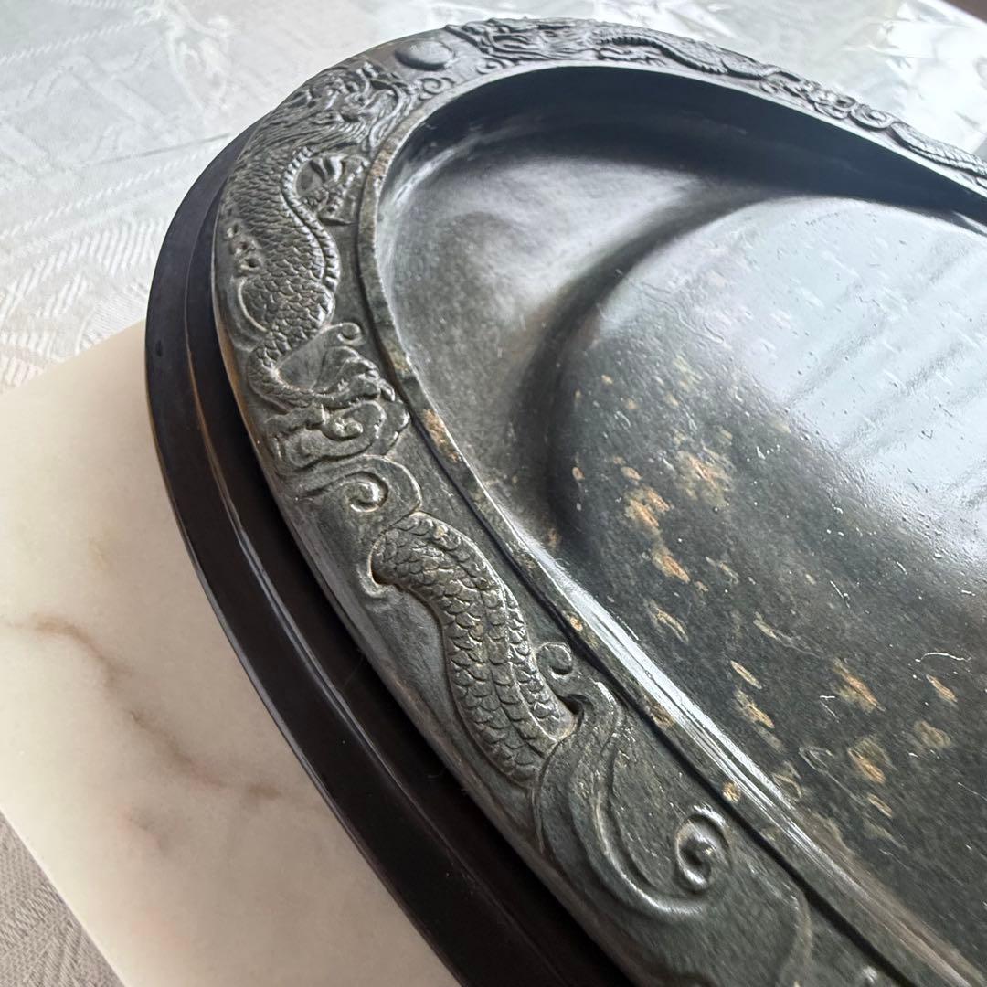 超限定出品‼️端渓硯『DRAGON双龍蛋形硯』」昇竜蛋形金星唐木箱蓋証明書付1点③