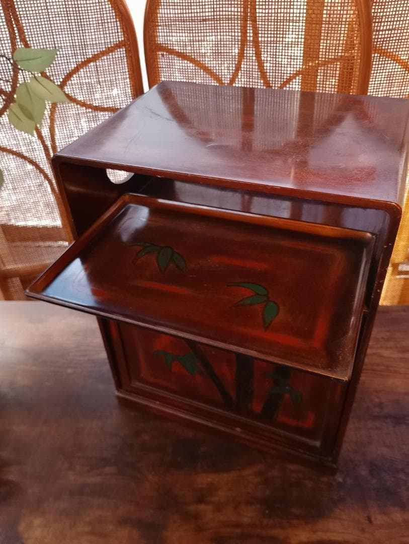 昭和レトロ 漆塗り 小箪笥 竹蒔絵 和家具 小引き出し 扉付き 和モダン 古民家