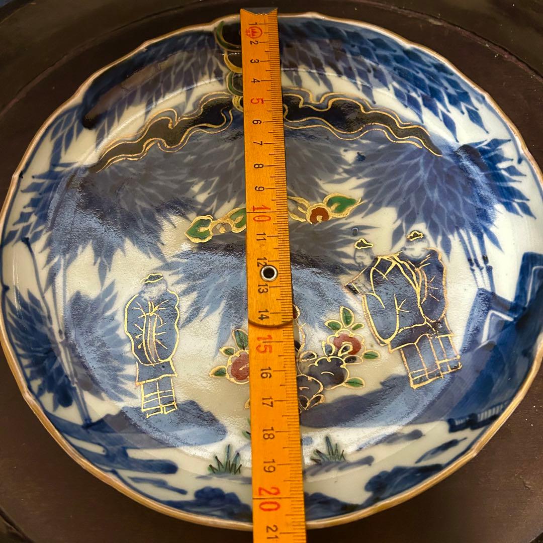 江戸期　古伊万里　染付金彩賢人図皿　無傷　本物保証
