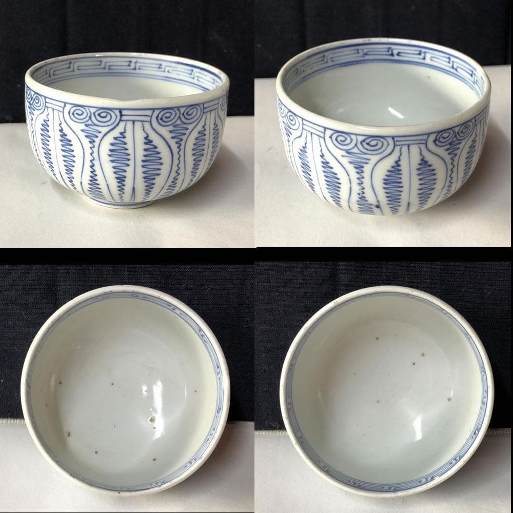 e154 古伊万里 染付 よろけ紋 ころ茶碗 5客 りん茶碗 茶碗 茶道具