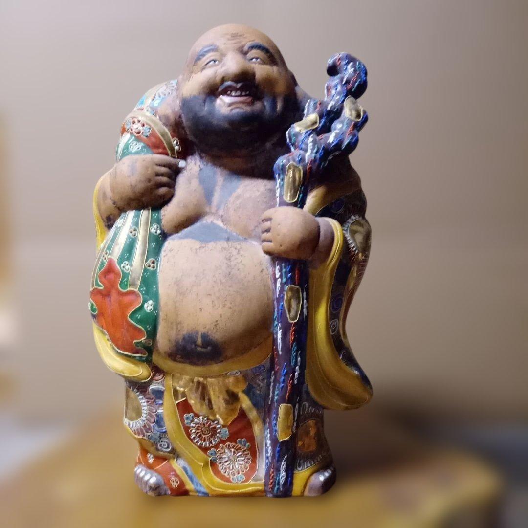 九谷焼　縁起物　特大　笑顔の福の神像 陶器製 45cm　アンティーク