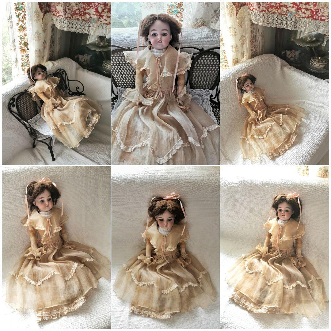 アンティーク ドイツ ビスクドール グレイッシュブルーアイ オーガンジードレス