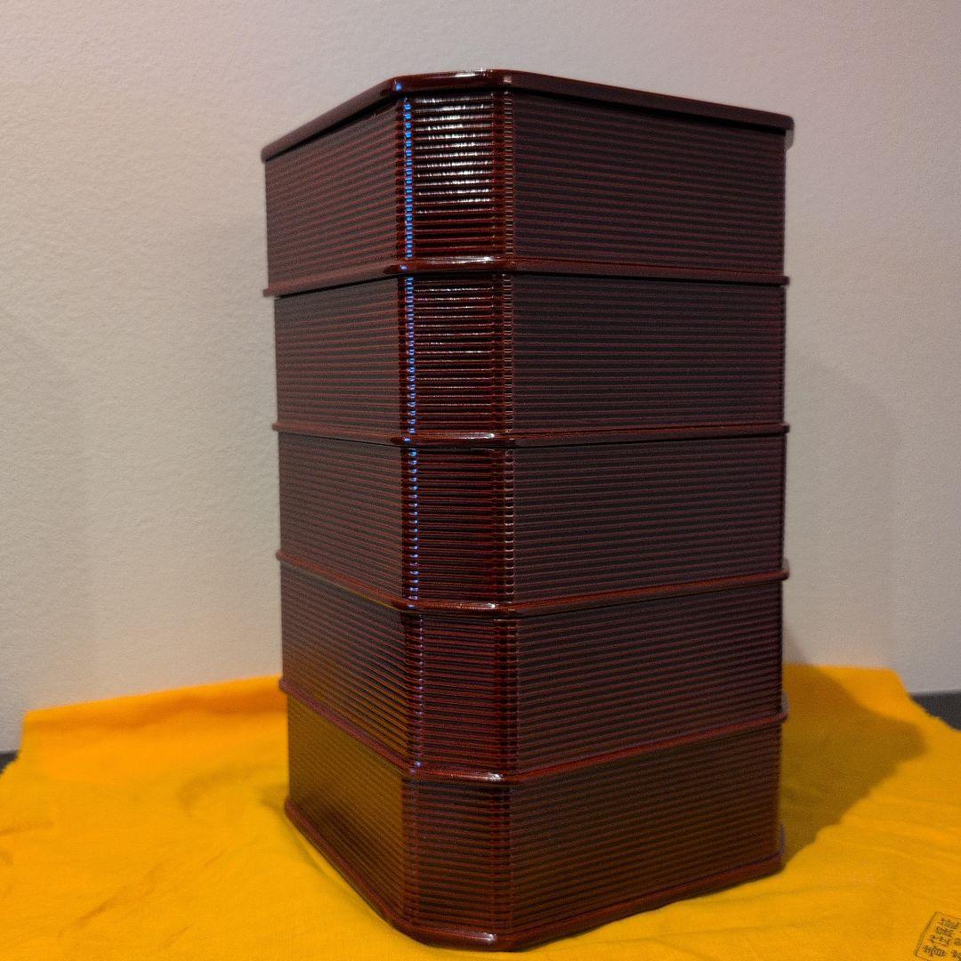 輪島塗 塗師大家静峰造 面取 縁高重 5段重 共箱