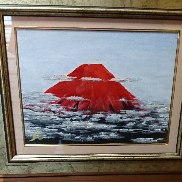 油絵、赤富士