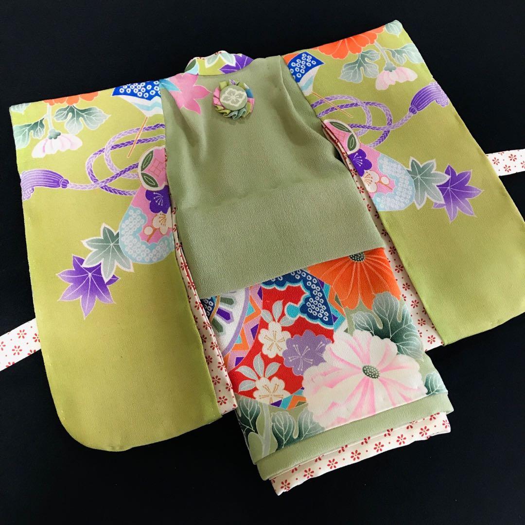 ＊ 市松人形 12号 鯛車 鼓 花 錦紗縮緬 アンティーク 着物 帯 ＊