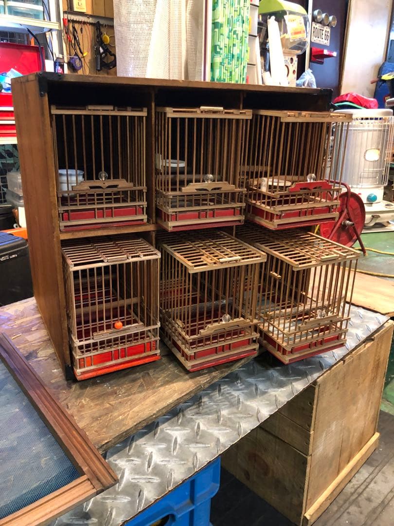 昭和レトロ 竹製 鳥籠 メジロ籠6個　寝かせ箱セット
