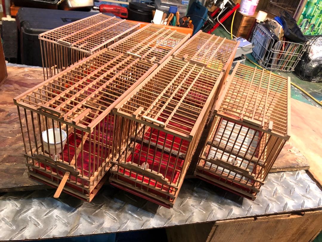 昭和レトロ 竹製 鳥籠 メジロ籠6個　寝かせ箱セット