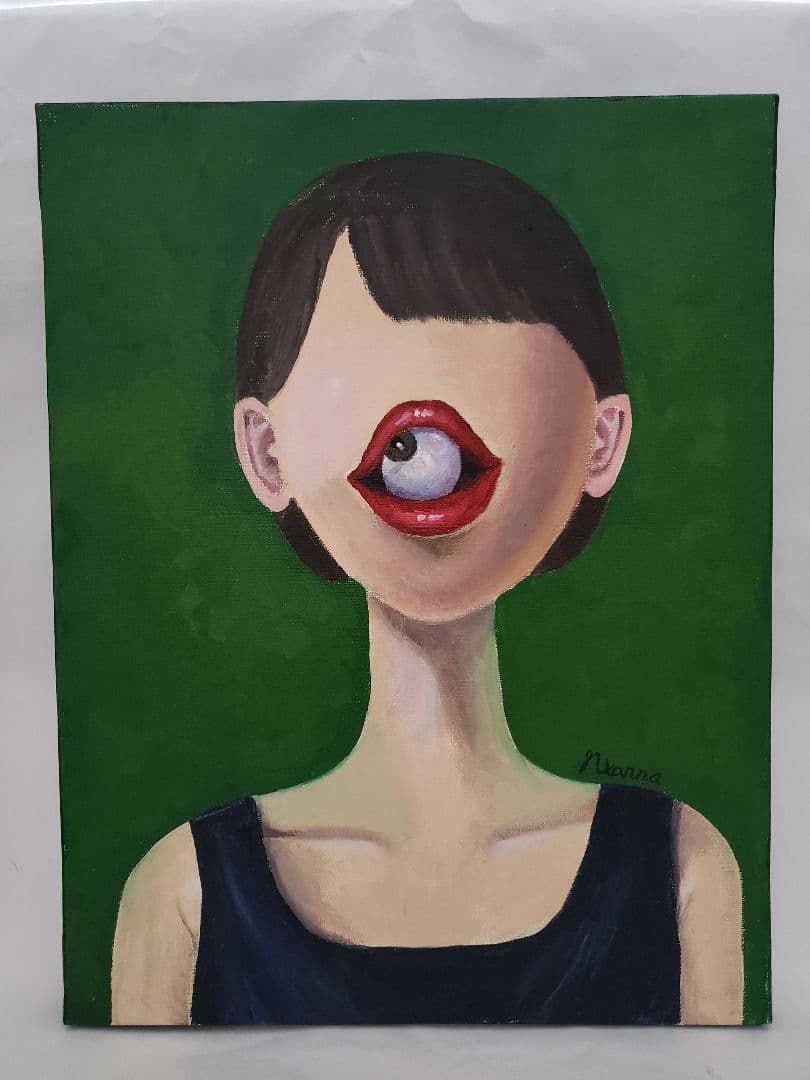 なかがわ寛奈 油彩画 「目は口ほどに」