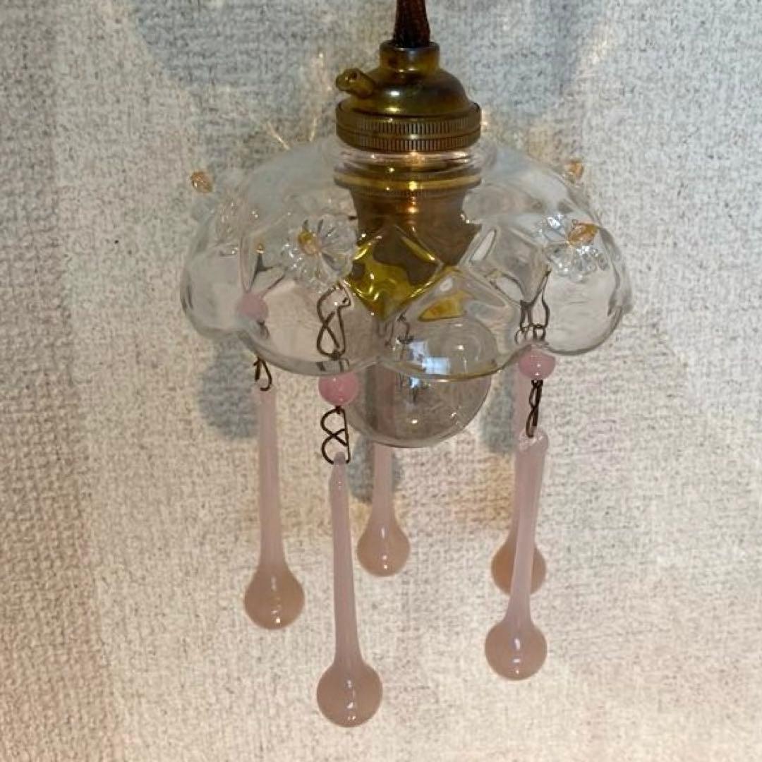 ミニシャンデリア　1920年　ピンクオパールセント　フランス　アンティーク