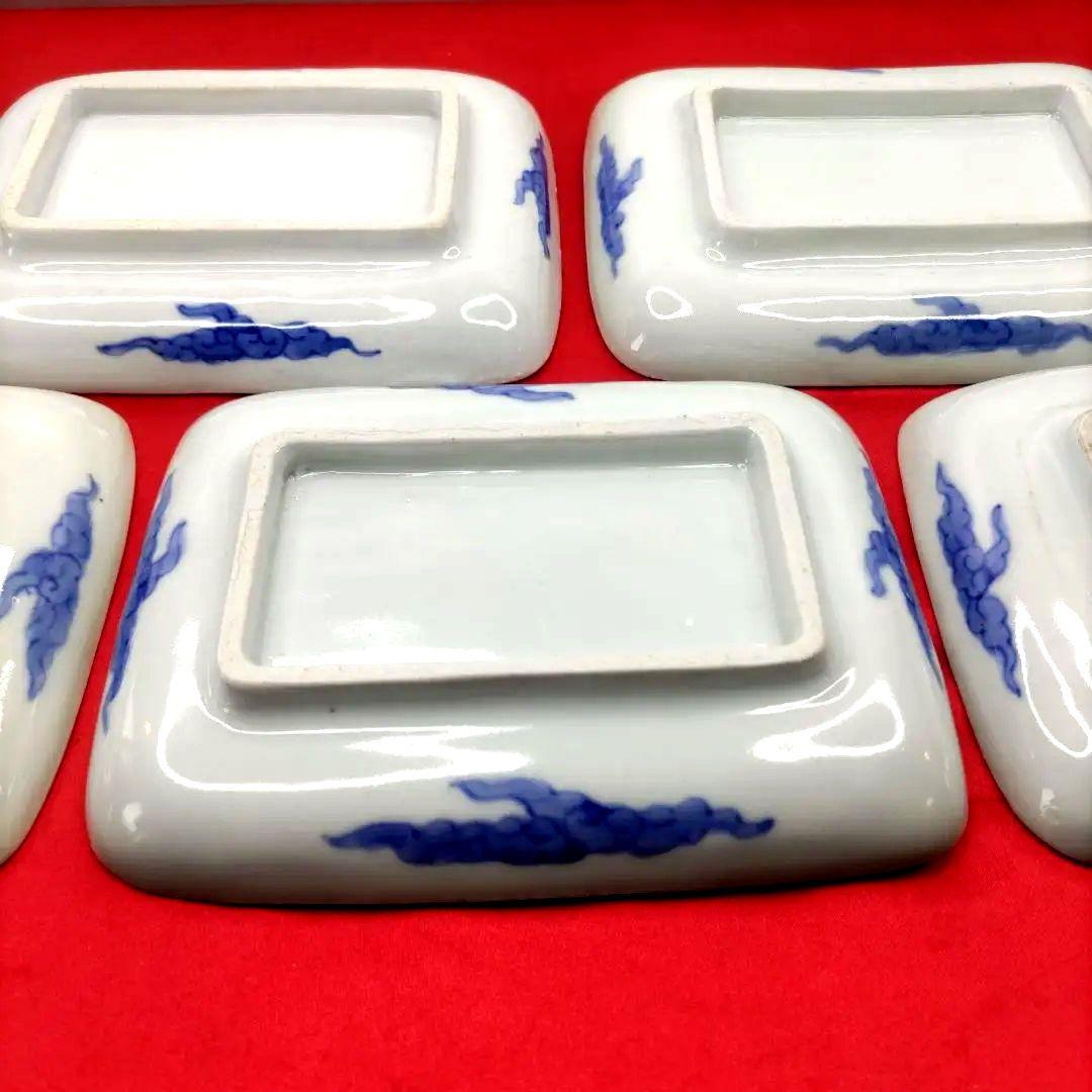 有田焼　伊万里焼　古伊万里　金彩　色絵　小皿　角皿　長角皿　刺し身皿5客セット③