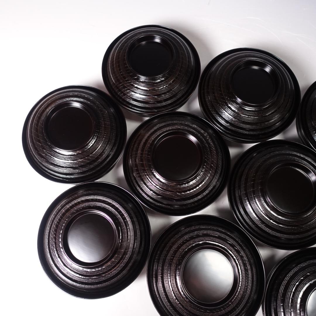 輪島塗師 堀川蒼雲 黒塗 糸目 見返七宝蒔絵 煮物椀 10客 共箱 天然木製