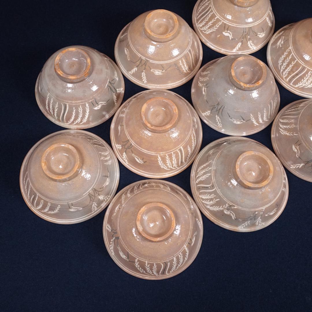 駕洛窯 清水日呂志 三島象嵌 数茶碗 10客 共箱 茶道具