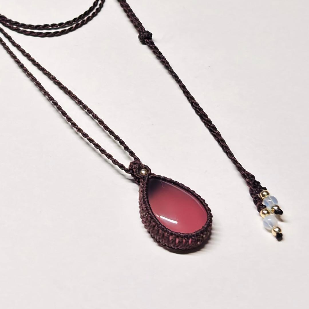 #2257 ⑥♡瑪瑙&オパライト天然石♡マクラメネックレス　ペンダント