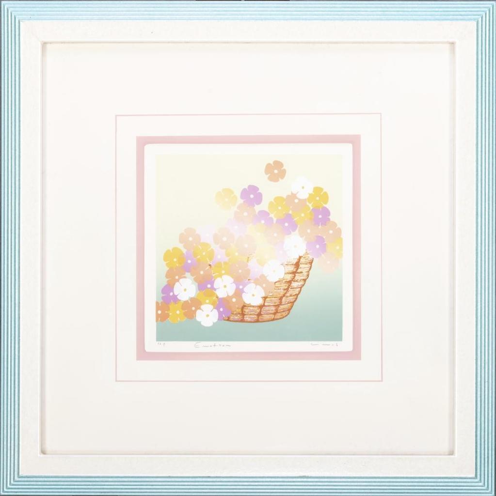 木製高級額装　手作りパール塗装額　シルクスクリーン　かごの花　 約45×45cm