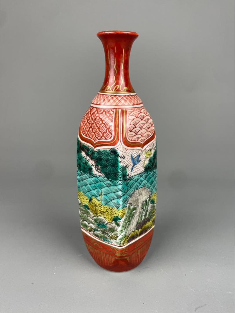 江戸後期〜明治期古 九谷 角福 赤絵 徳利 高砂 金彩 手描 金箔 置物 九谷焼