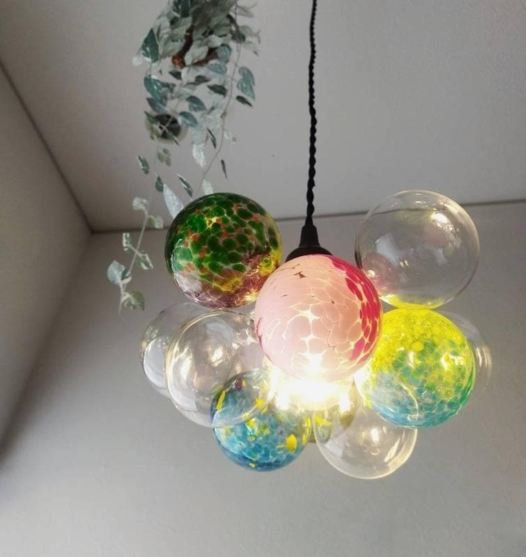 【L】昭和レトロなバブルボールガラスペンダントライトカラフルバブルアンティーク系