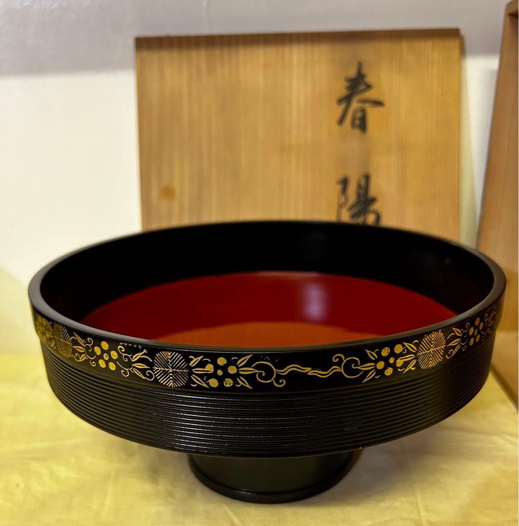 京都　平安 象彦「春陽」 高坏干菓子盆 菓子器 漆器