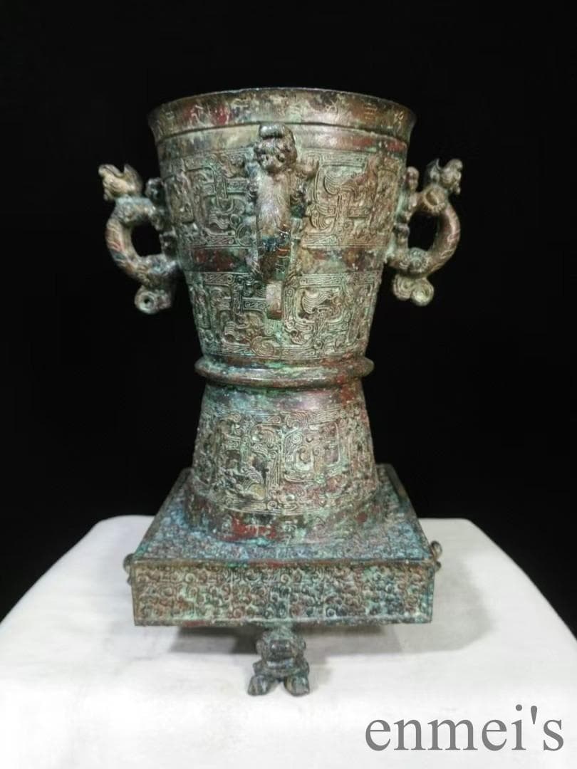中国古美術 商周 青銅器 四龍樽 禮器 酒器 天円地方 龍紋 高浮彫 帝王器物
