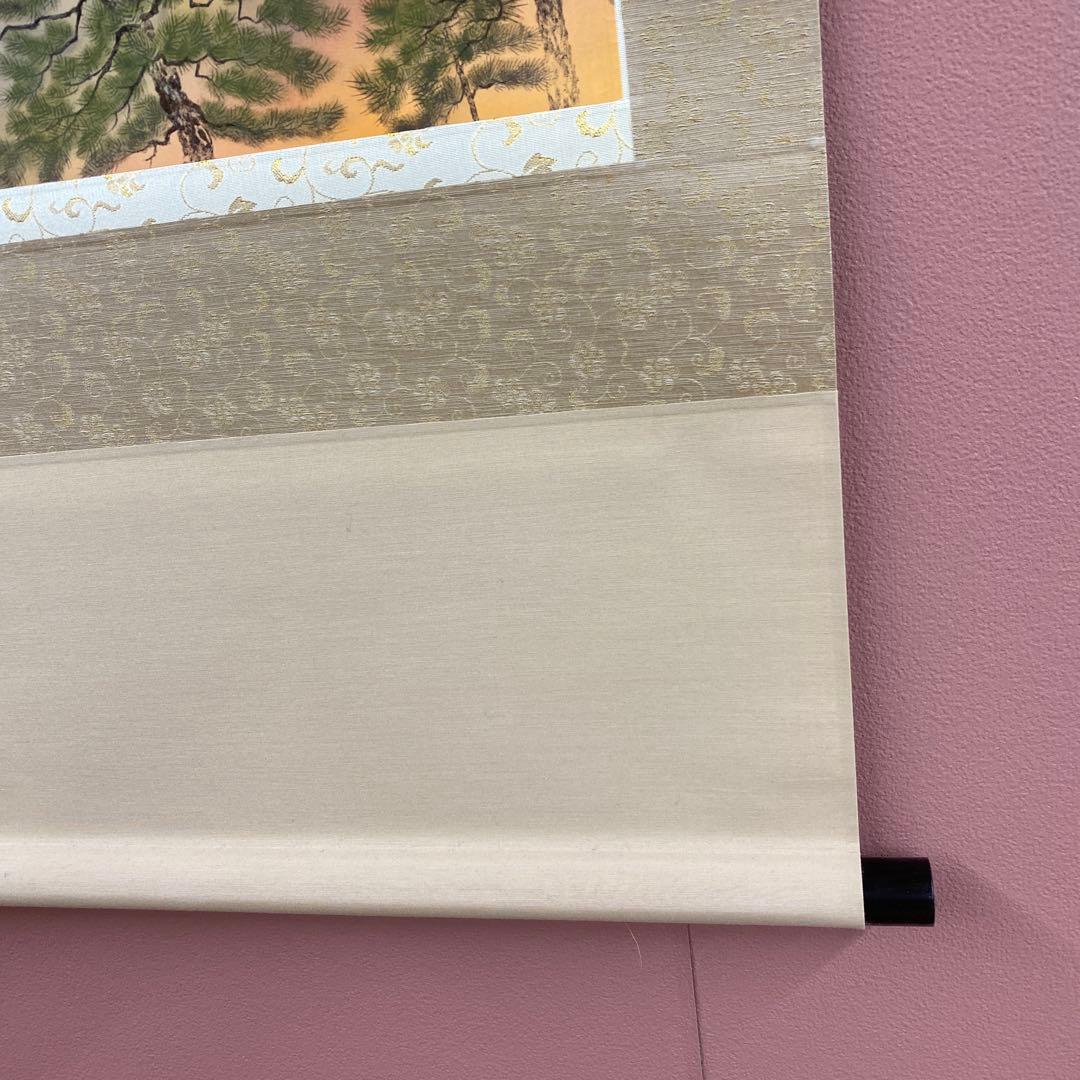 美品 掛け軸 恩田覺山作 紅富士図 共箱 太巻き付 縁起物 正月掛け