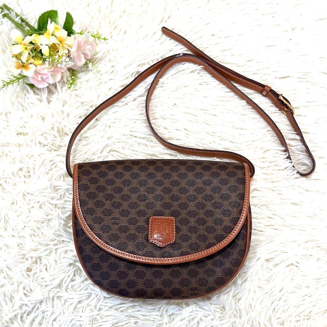 【極美品】セリーヌ ショルダーバッグ マカダム柄 フラップ PVC ブラウン