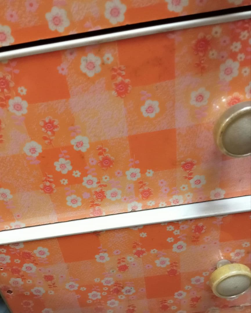 昭和レトロ　レトロ　チェスト　引出し　タンス　花柄　オレンジ