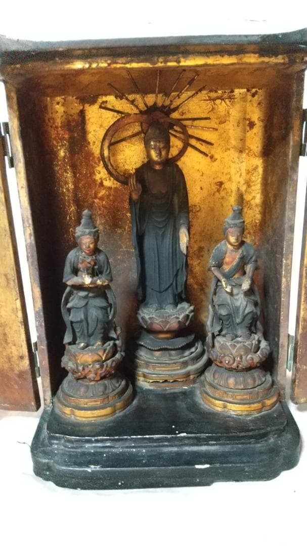 仏像　三尊像　厨子入り　阿弥陀三尊