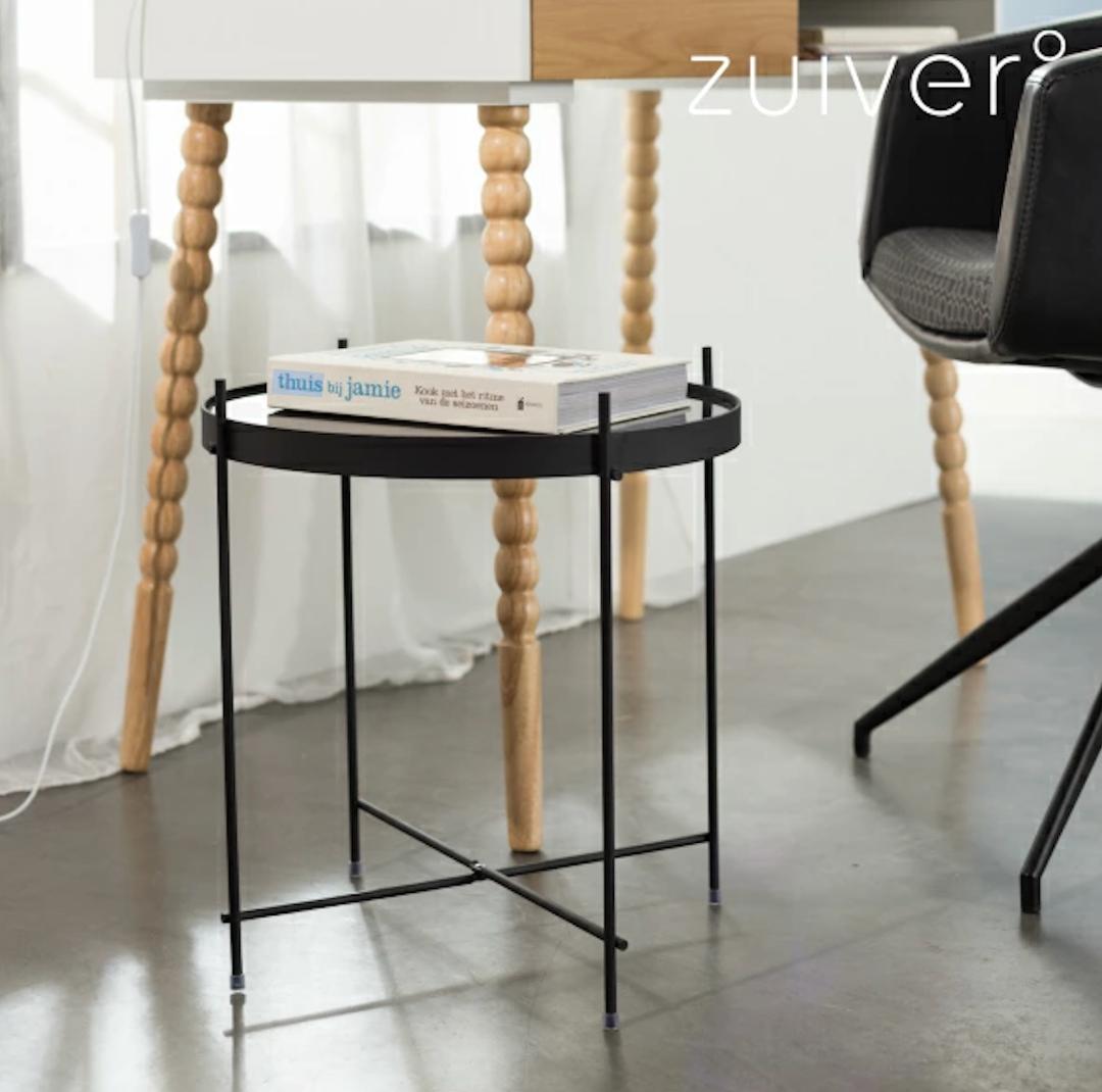 Zuiver★ガラストップ サイドテーブル/コーヒーテーブル アイアン 折り畳み