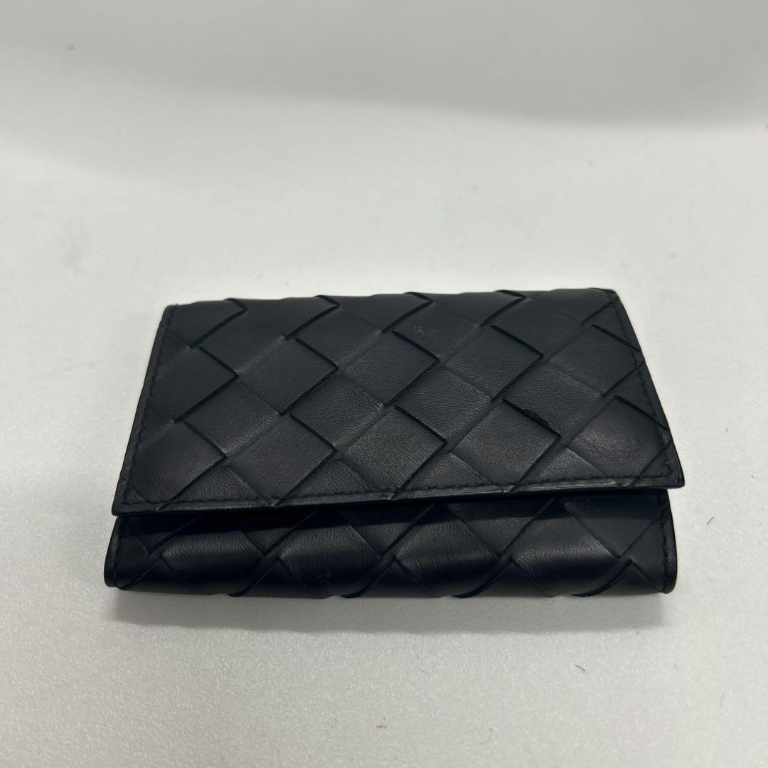 BOTTEGA VENETA黒 レザー キーケース 編み込みデザイン