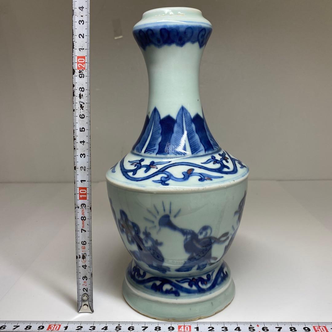 中国清時代　大清光緒年製　釉裏紅人物画花瓶　高さ約24㎝　東Y7-0331☆2F