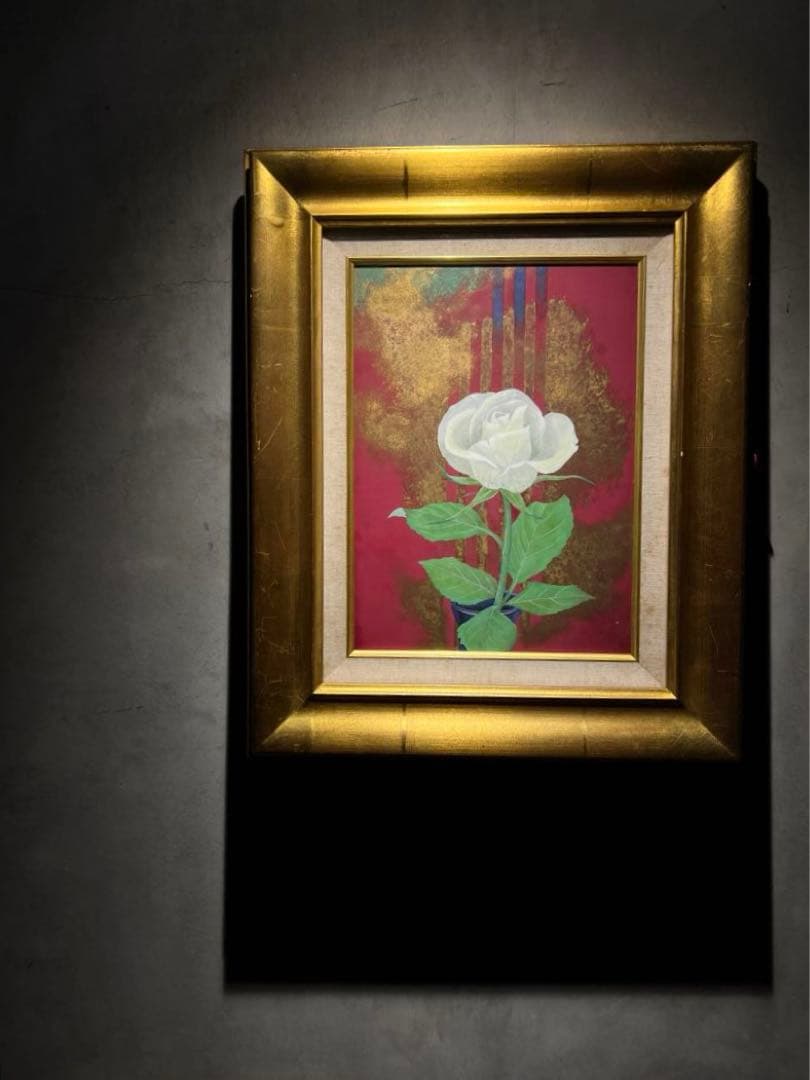 写実　日本画　【白い薔薇】肉筆画　作者不詳