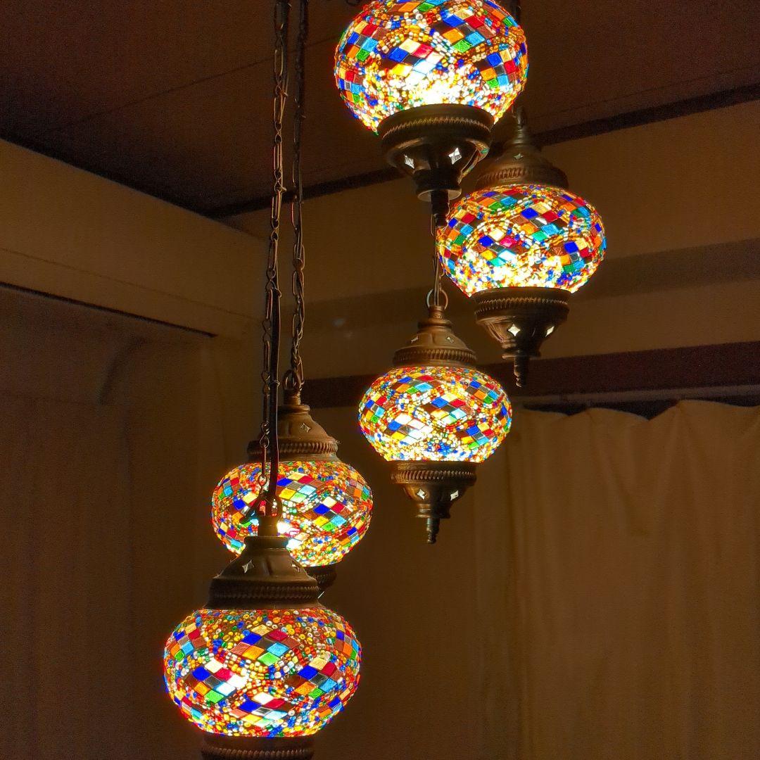 カラフルモザイク　5連トルコランプ　電球付き　引掛けシーリング